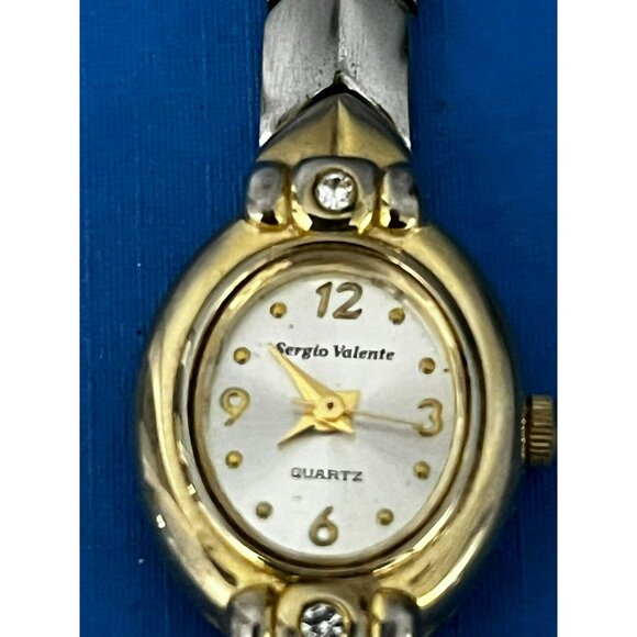 Vintage Womens Sergio Valente Quartz Watch Women's New battery Gold tone diamond - Picture 2 of 8